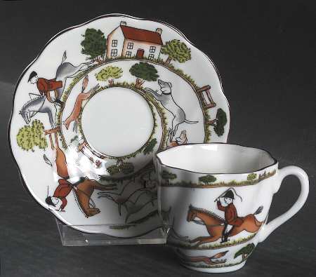 Hunting Scene Flat Demitasse Cup & Saucer Set