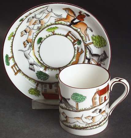 Hunting Scene Flat Demitasse Cup & Saucer Set