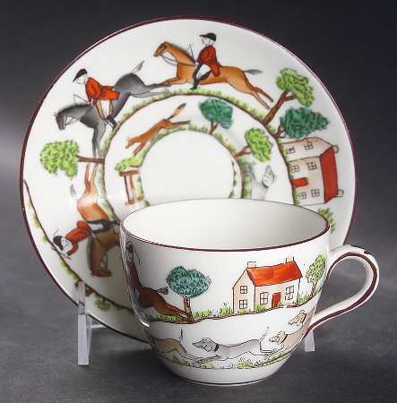 Hunting Scene Flat Cup & Saucer Set