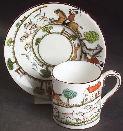 Hunting Scene Flat Demitasse Cup & Saucer Set