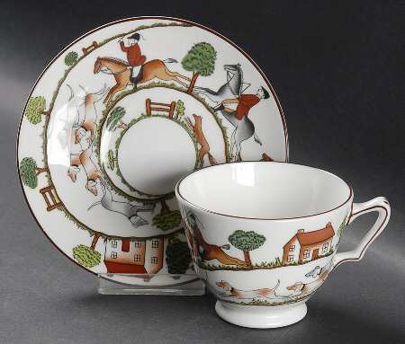 Hunting Scene Footed Cup & Saucer Set