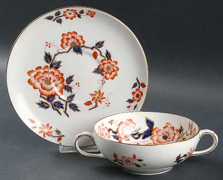 Imari Coral Flat Cream Soup Bowl & Saucer Set