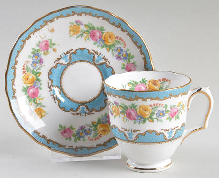 Lyric Tunis Blue (Embossed Line Rim) Footed Demitasse Cup & Saucer Set
