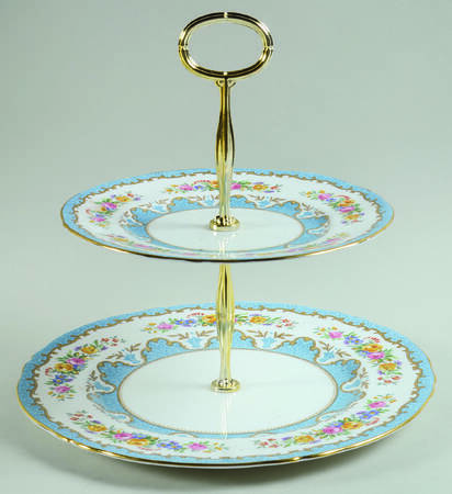 Lyric Tunis Blue (Embossed Line Rim) 6 5/8"-10"  2 Tiered Serving Tray (Dp, Sp) HC