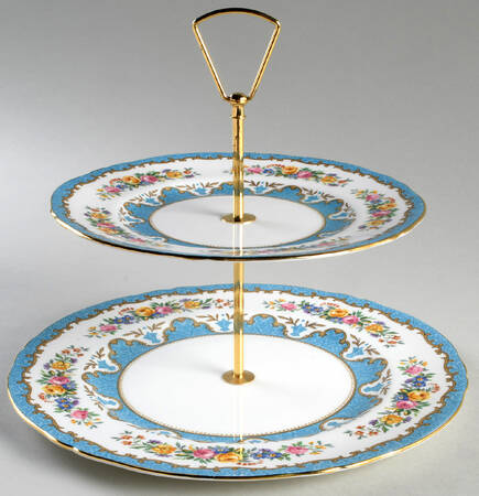 Lyric Tunis Blue (Embossed Line Rim) 2 Tiered Serving Tray (Dinner & Salad Plate)