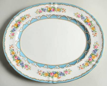 Lyric Tunis Blue (Embossed Line Rim) 15" Oval Serving Platter
