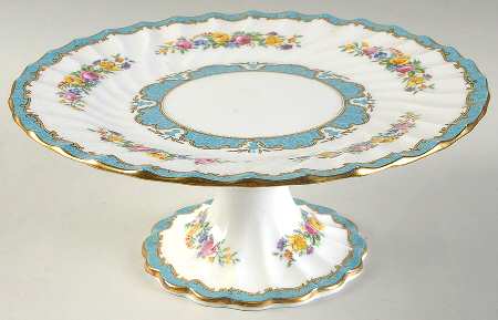 Lyric Tunis Blue (Embossed Line Rim) 9" Diameter Pedestal Cake Stand