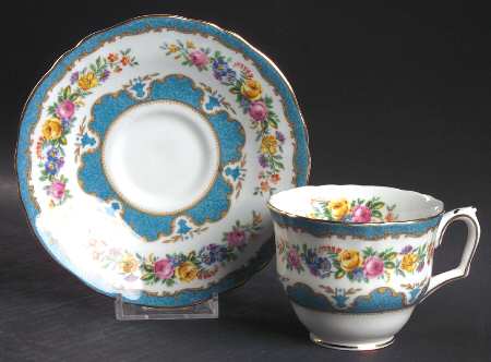 Lyric Tunis Blue (Embossed Line Rim) Footed Cup & Saucer Set