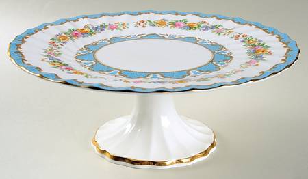 Lyric Tunis Blue (Embossed Line Rim) 10" Diameter Pedestal Cake Stand