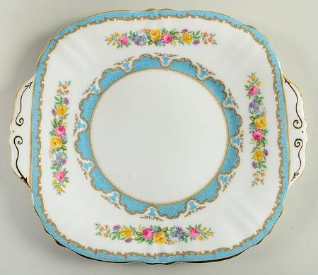 Lyric Tunis Blue (Embossed Line Rim) Square Handled Cake Plate