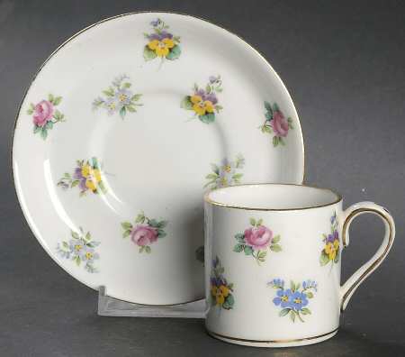 Rose Pansy Flat Demitasse Cup & Saucer Set