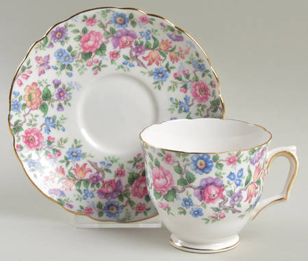 Springtime (Scalloped, Embossed) Footed Cup & Saucer Set