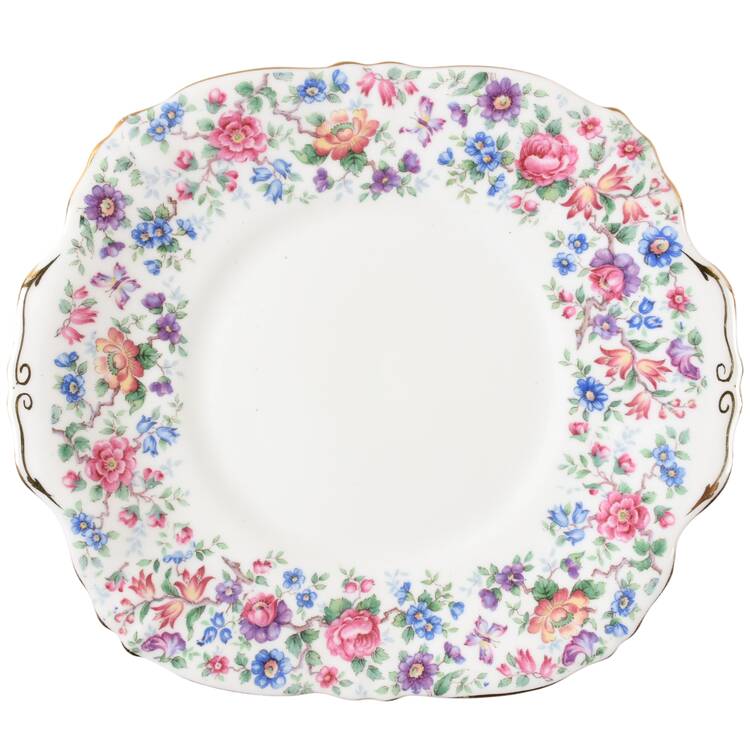 Springtime (Scalloped, Embossed) Square Handled Cake Plate