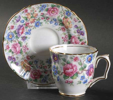 Springtime (Scalloped, Embossed) Footed Demitasse Cup & Saucer Set