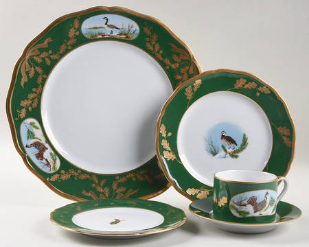 Winter Game Birds Green 5 Piece Place Setting