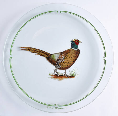 Winter Game Birds Green Glassware Dessert Plate
