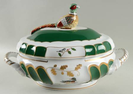 Winter Game Birds Green Tureen &  Lid