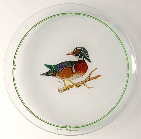 Winter Game Birds Green Glassware Dessert Plate