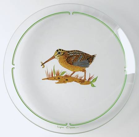 Winter Game Birds Green Glassware Dessert Plate