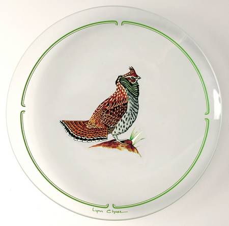 Winter Game Birds Green Glassware Dessert Plate