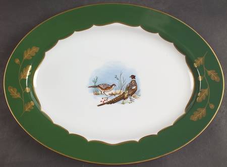Winter Game Birds Green Underplate for Tureen