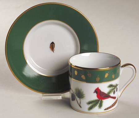 Winter Game Birds Green Flat Demitasse Cup & Saucer Set