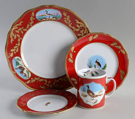 Winter Game Birds Red 4 Piece Place Setting