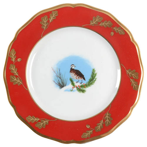 Winter Game Birds Red Salad/Dessert Plate