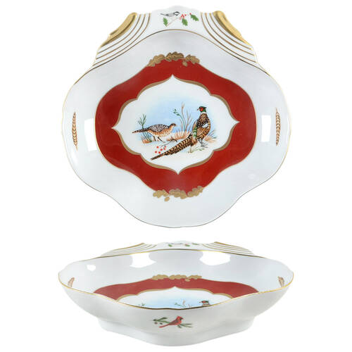 Winter Game Birds Red 8" Shell Shaped Dish