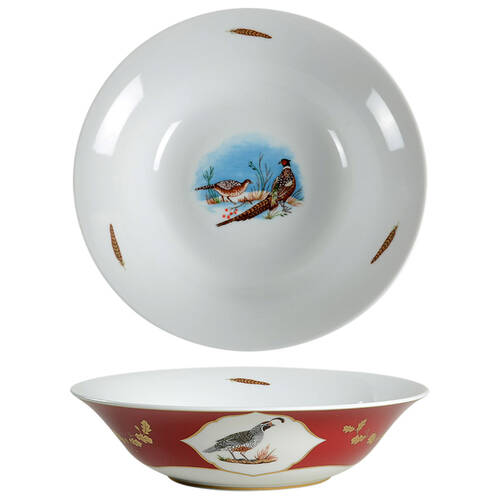 Winter Game Birds Red 10" Round Vegetable Bowl