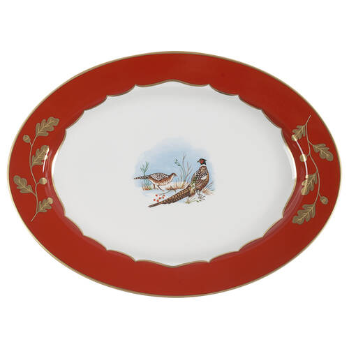 Winter Game Birds Red Underplate for Tureen