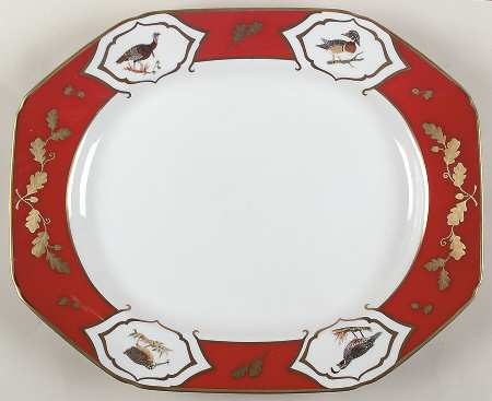 Winter Game Birds Red 16" Oval Serving Platter