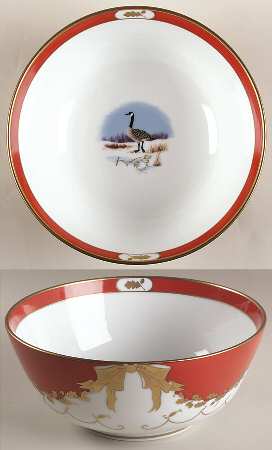 Winter Game Birds Red 10" Large Salad Serving Bowl