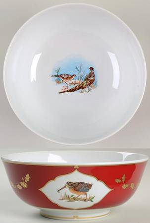 Winter Game Birds Red 9" Salad Serving Bowl