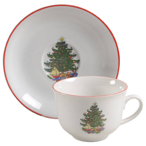 American Christmas Tree (White) Flat Cup & Saucer Set