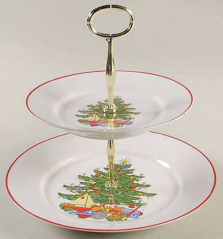 American Christmas Tree (White) 2 Tiered Serving Tray (Dinner & Salad Plate)
