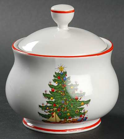 American Christmas Tree (White) Sugar Bowl & Lid