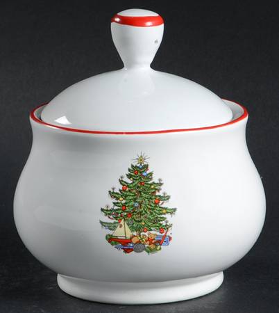 American Christmas Tree (White) Sugar Bowl & Lid