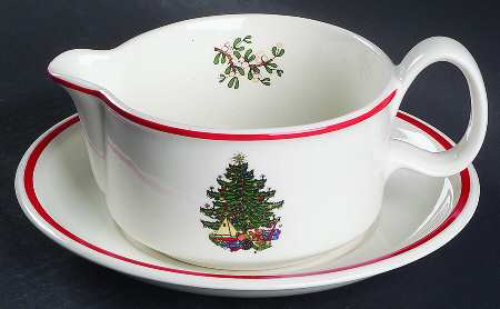 American Christmas Tree (Cream, Coupe) Gravy Boat & Underplate