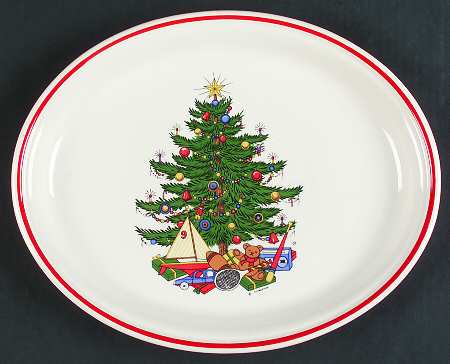 American Christmas Tree (Cream, Coupe) 12" Oval Serving Platter