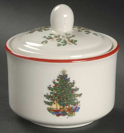 American Christmas Tree (Cream, Coupe) Sugar Bowl & Lid