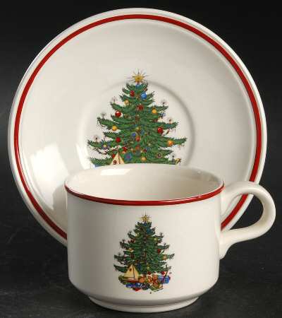 American Christmas Tree (Cream, Coupe) Flat Cup & Saucer Set