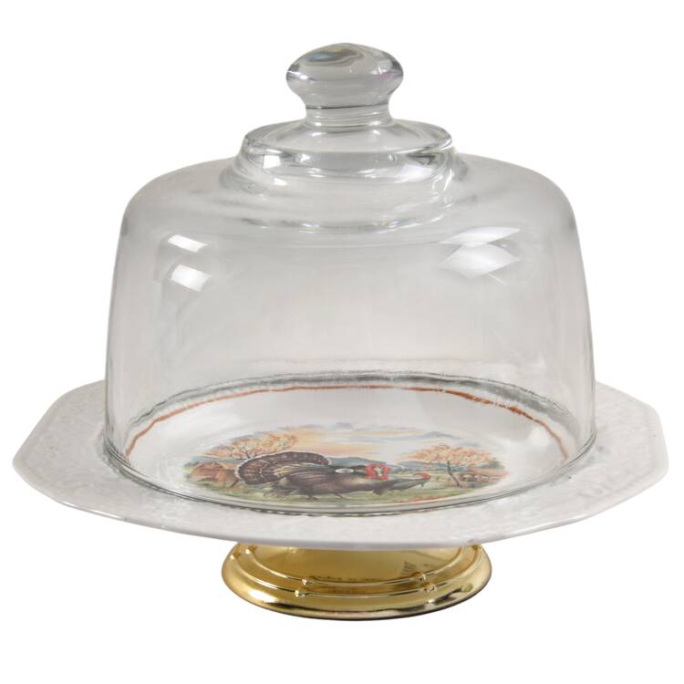 Autumn 6 1/2"-7 1/2" Footed Cheese Plate w/ Glass Dome HC