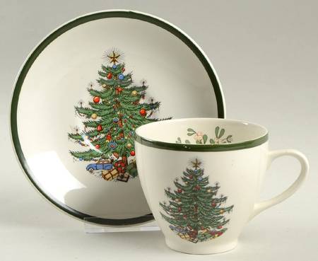 Christmas Tree (Wide Green Band) Oversized Cup & Saucer Set