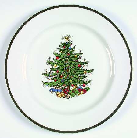 Christmas Tree (Wide Green Band) 13" Chop Plate (Round Platter)