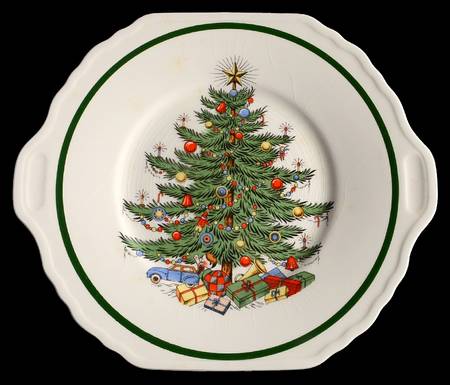 Christmas Tree (Wide Green Band) Square Handled Cake Plate