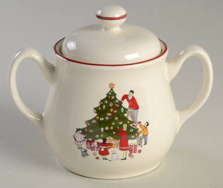 Family Christmas Sugar Bowl & Lid