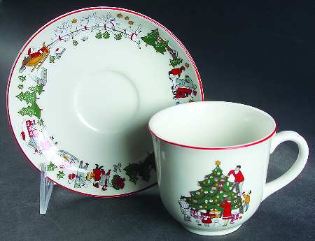 Family Christmas Flat Cup & Saucer Set