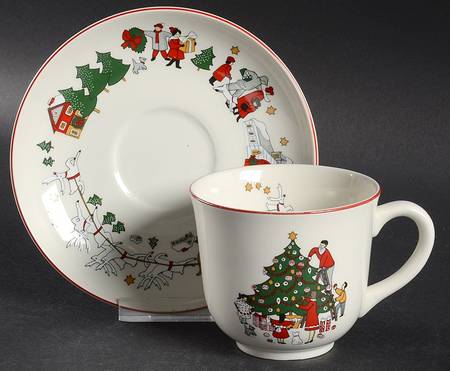 Family Christmas Flat Cup & Saucer Set