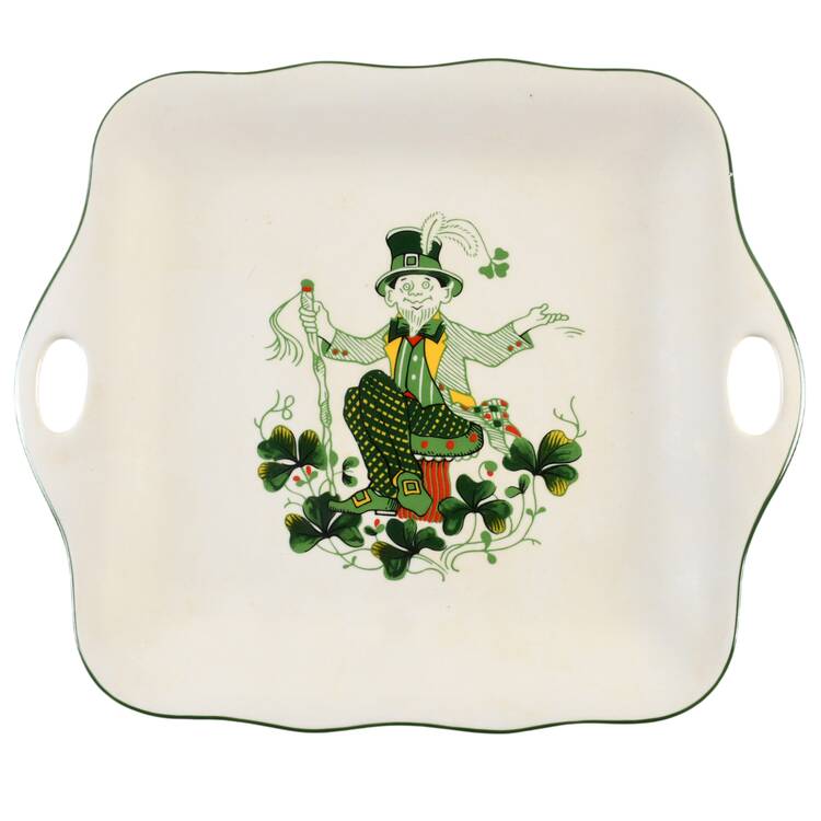 Luck O'The Irish Square Handled Cake Plate